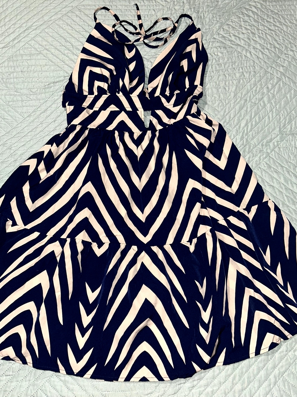 Othr Navy and White Chevron V-Neck Mini Dress